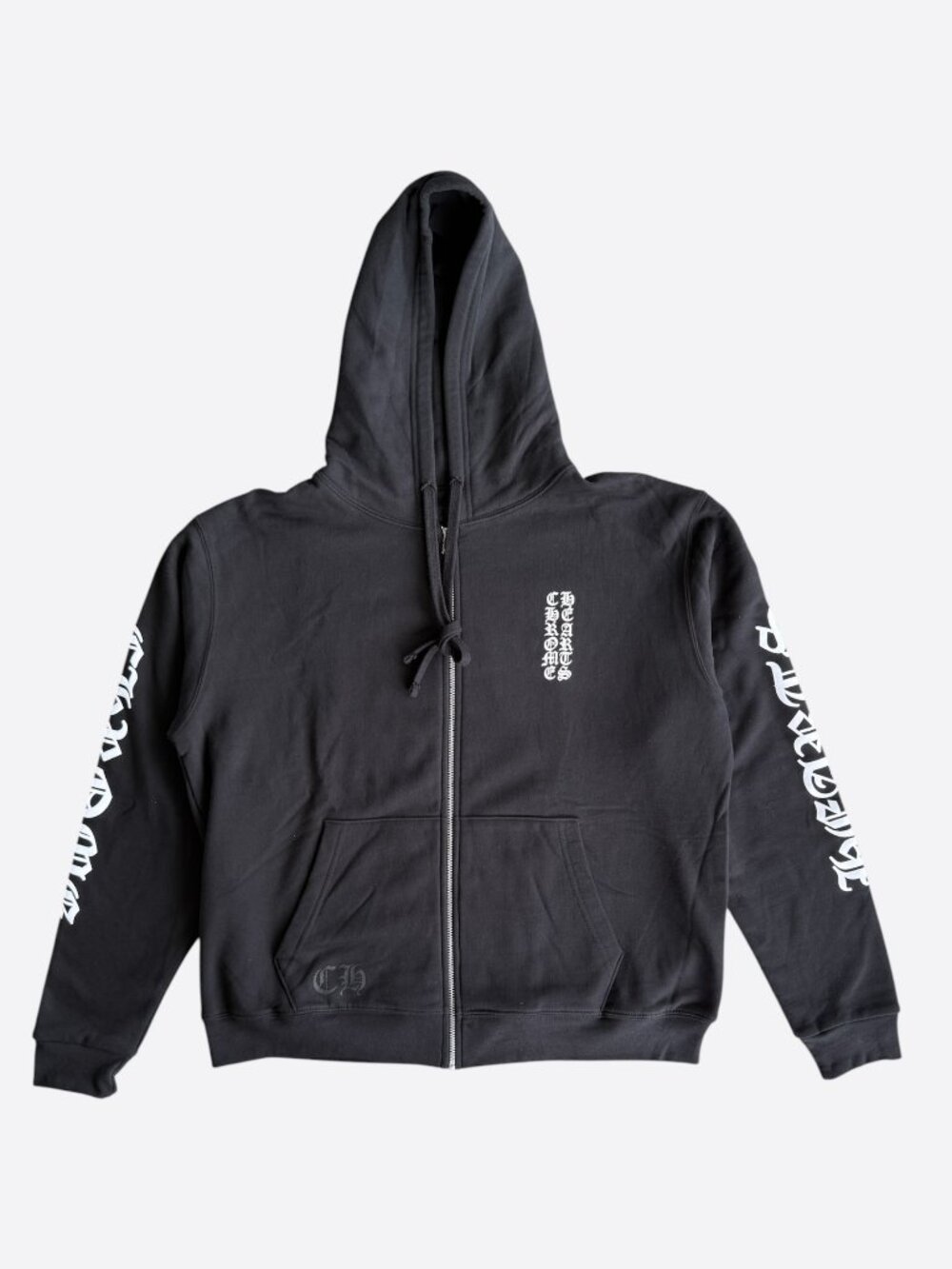 Chrome Hearts Black & White Script Logo Thermal Zip Up Hoodie